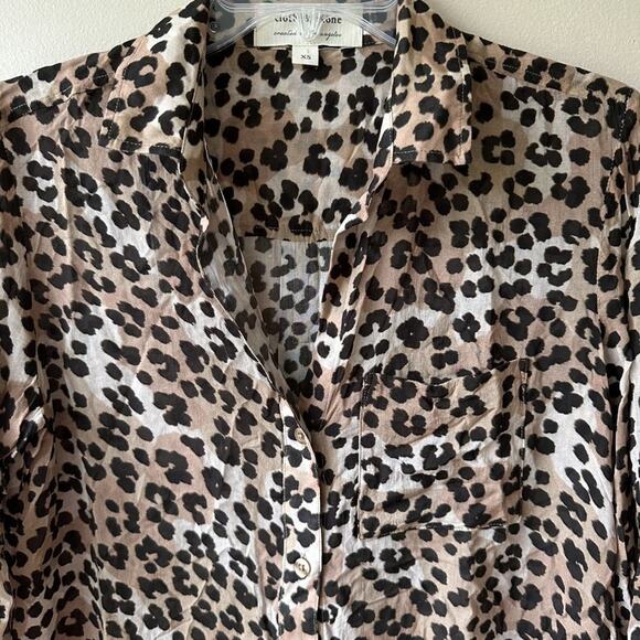 Cloth & Stone Blouse Top Leopard Print Semi Sheer Long Sleeve Brown Black XS - Picture 2 of 13